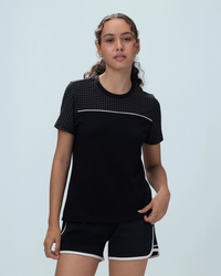 Women Lotto Courtline Checkered Colour Block Tee - Black Beauty T-shirts