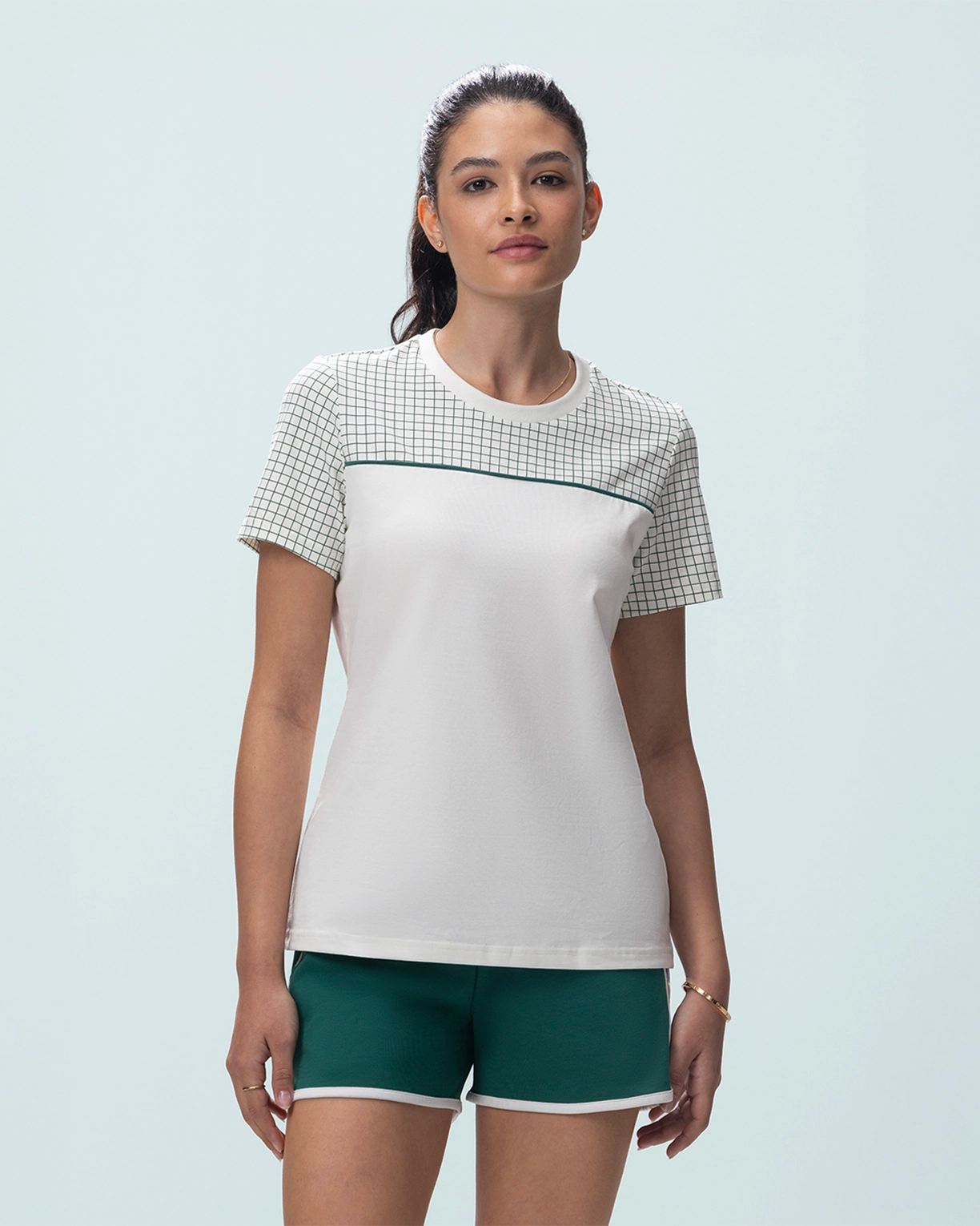 Courtline Checkered Colour Block Tee - Star White