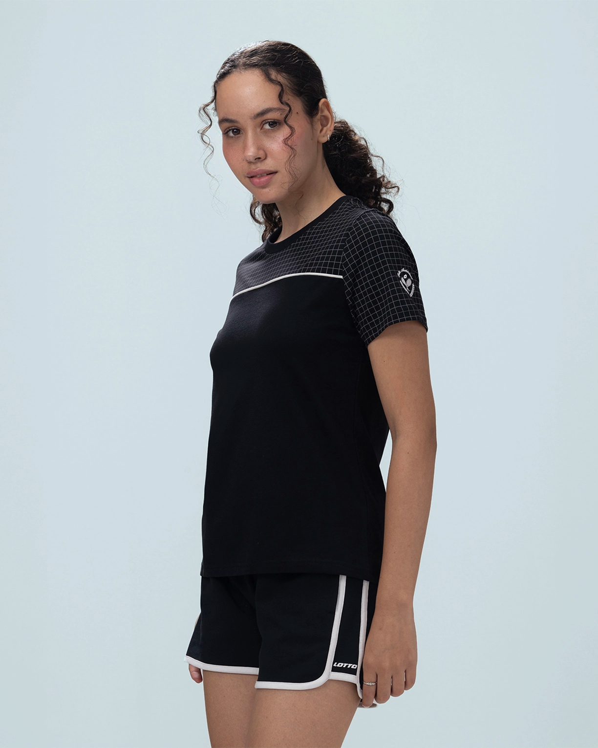 Courtline Checkered Colour Block Tee - Black Beauty