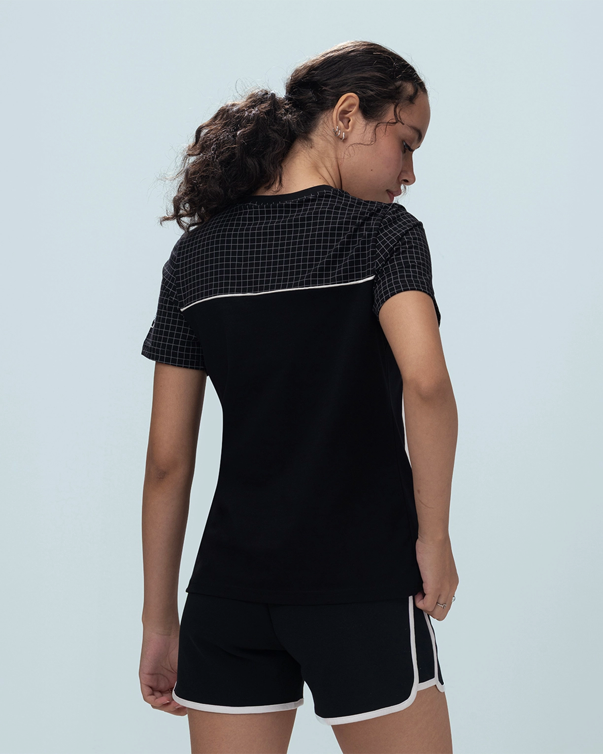 Courtline Checkered Colour Block Tee - Black Beauty