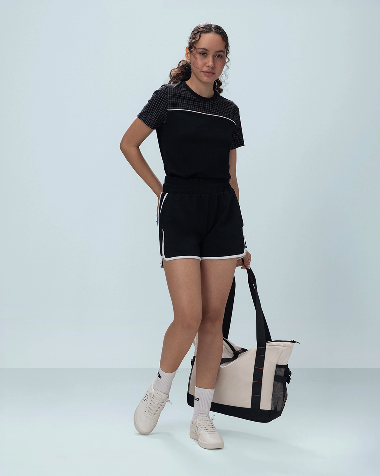 Courtline Checkered Colour Block Tee - Black Beauty