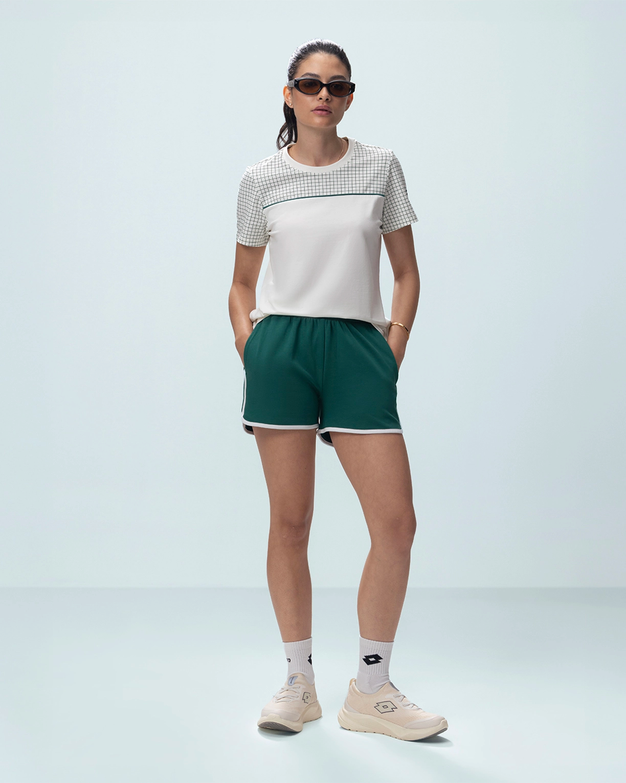 Courtline Checkered Colour Block Tee - Star White