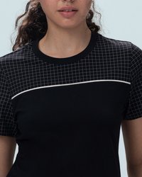 Women Lotto Courtline Checkered Colour Block Tee - Black Beauty T-shirts 1