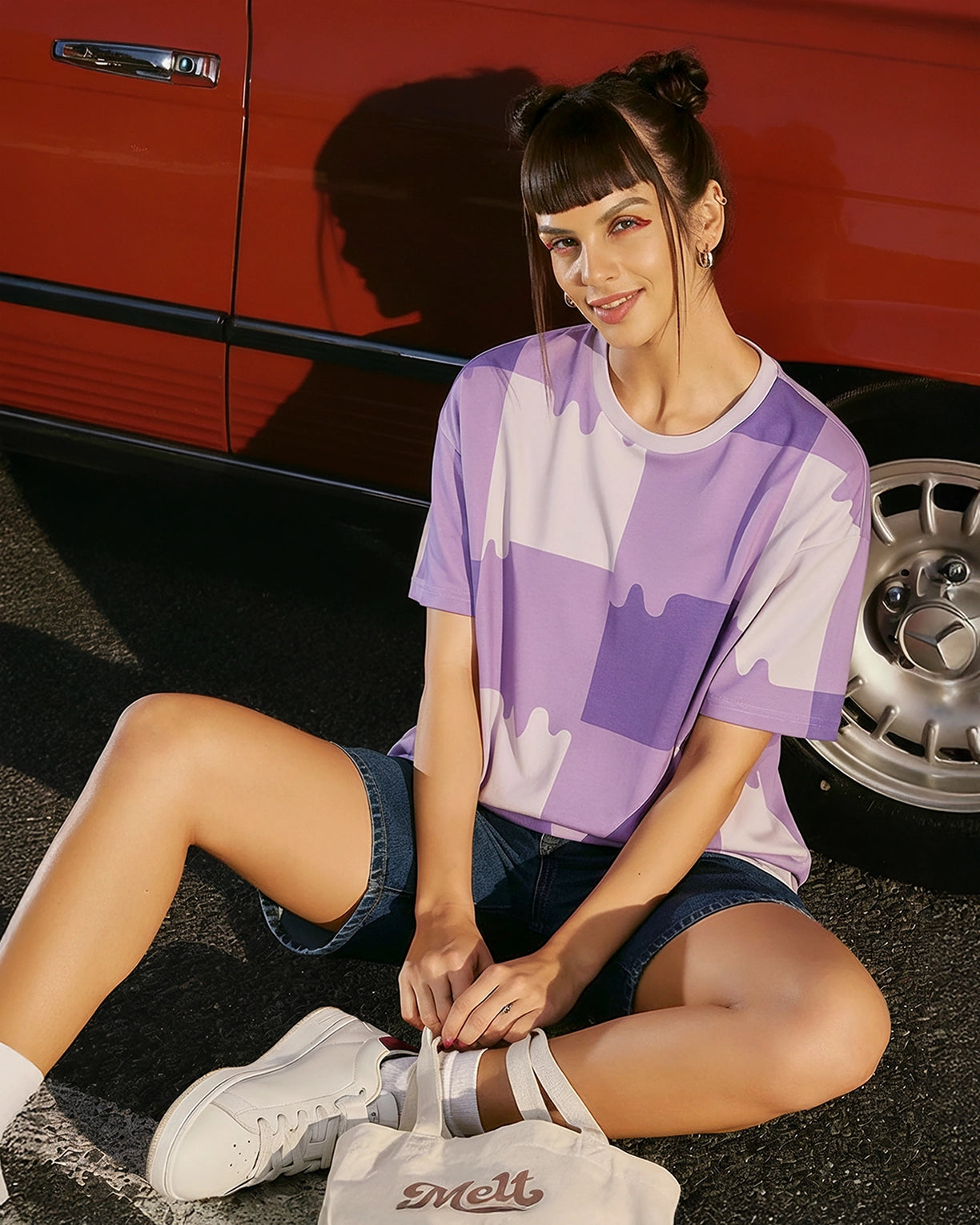 Melt Gingham Tee - Liquid Fire