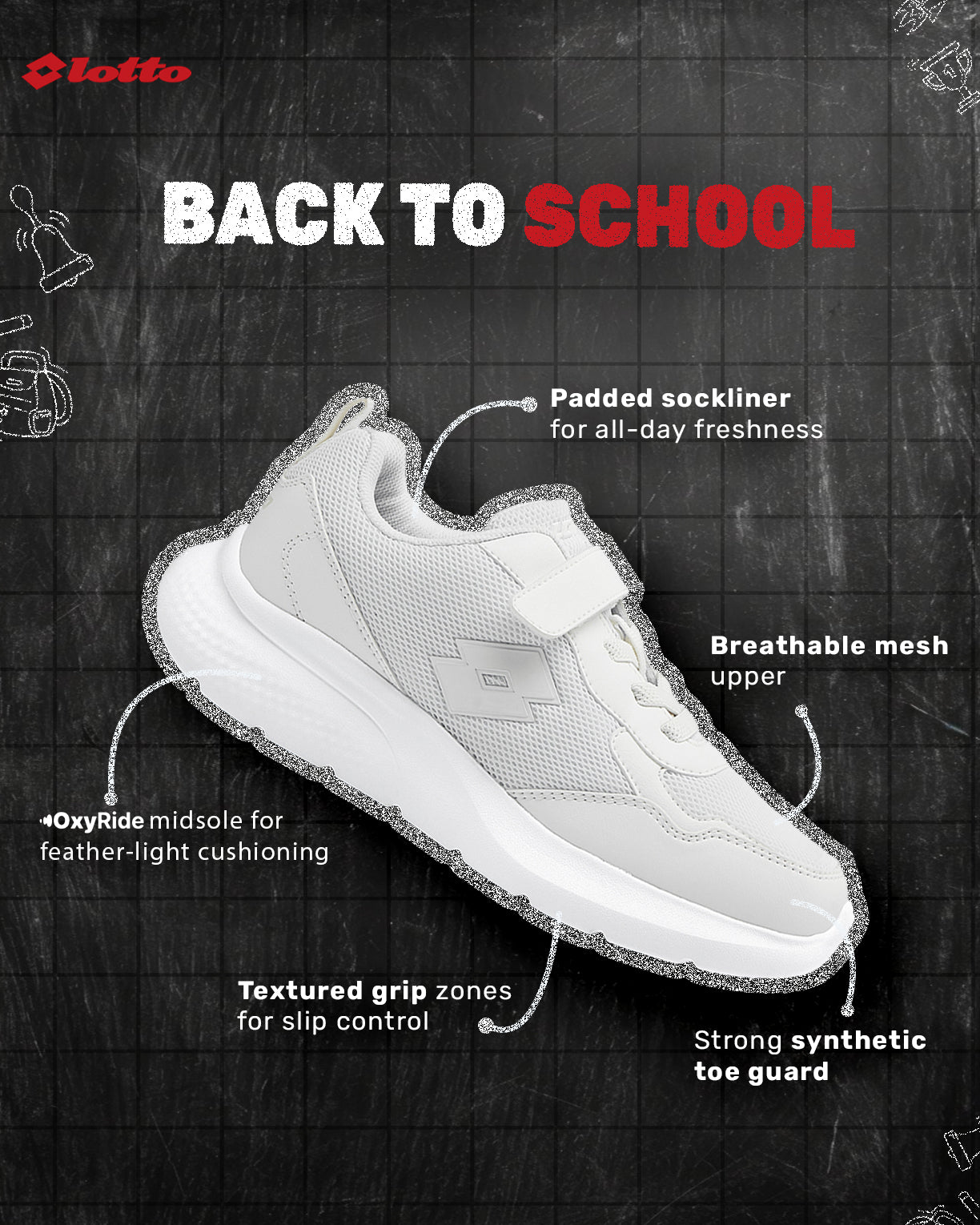 Unisex Lotto Ace Jr - White School Shoes7