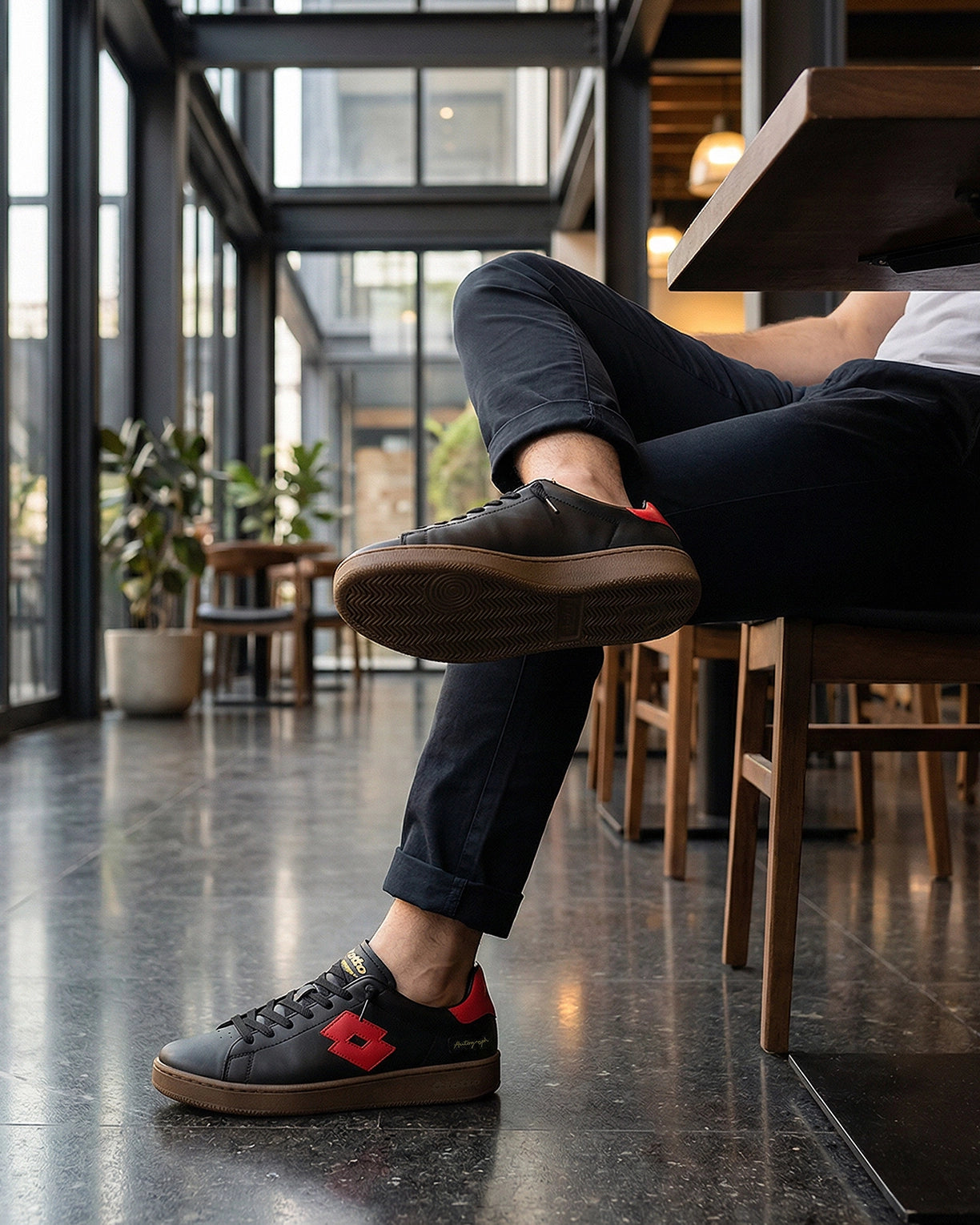 Autograph OG Slip On - Premium leather sneaker - pure black fiery red