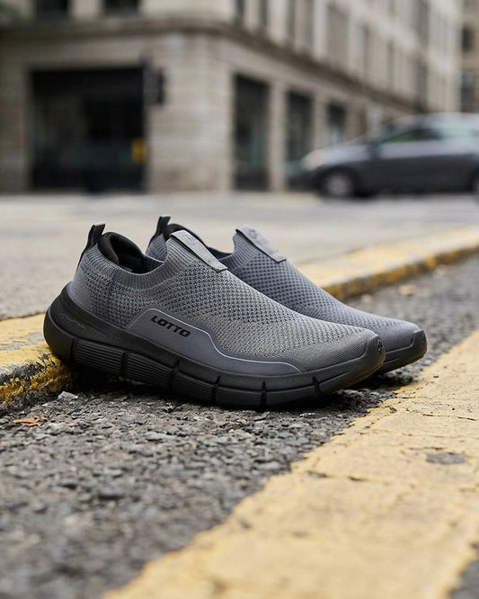 Men Lotto Pulsestep Slip-on - Castlerock-Black Beauty Walking Shoes