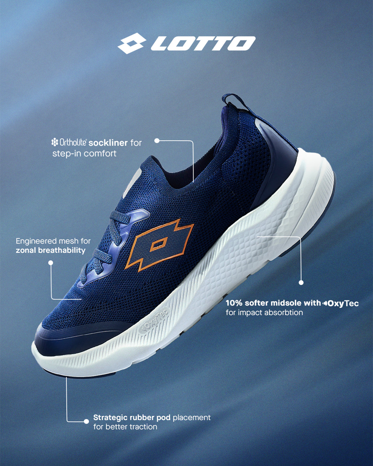 Men Lotto Oxyrun Slip On - Peacoat-Glacier Grey Walking Shoes6