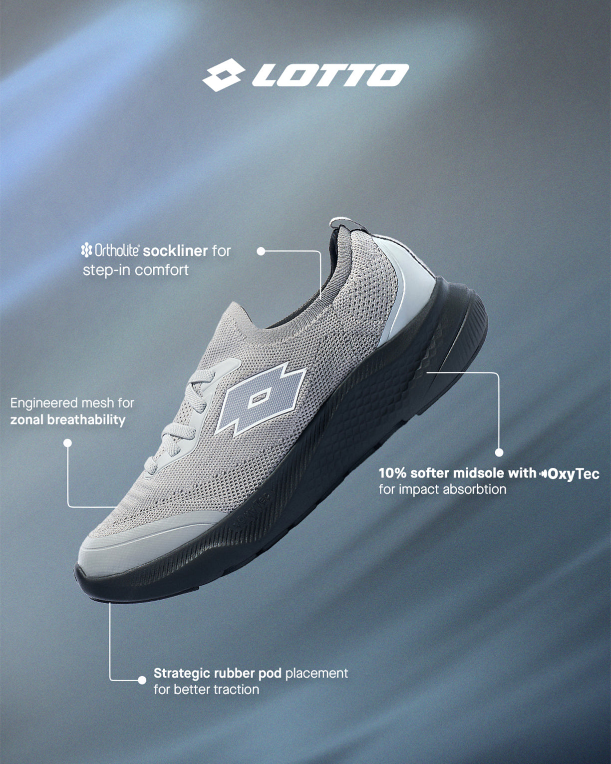 Men Lotto Oxyrun Slip On - Sharkskin-Black Beauty Walking Shoes6