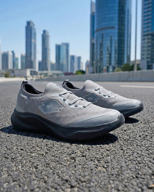 Men Lotto Oxyrun Slip On - Sharkskin-Black Beauty Walking Shoes