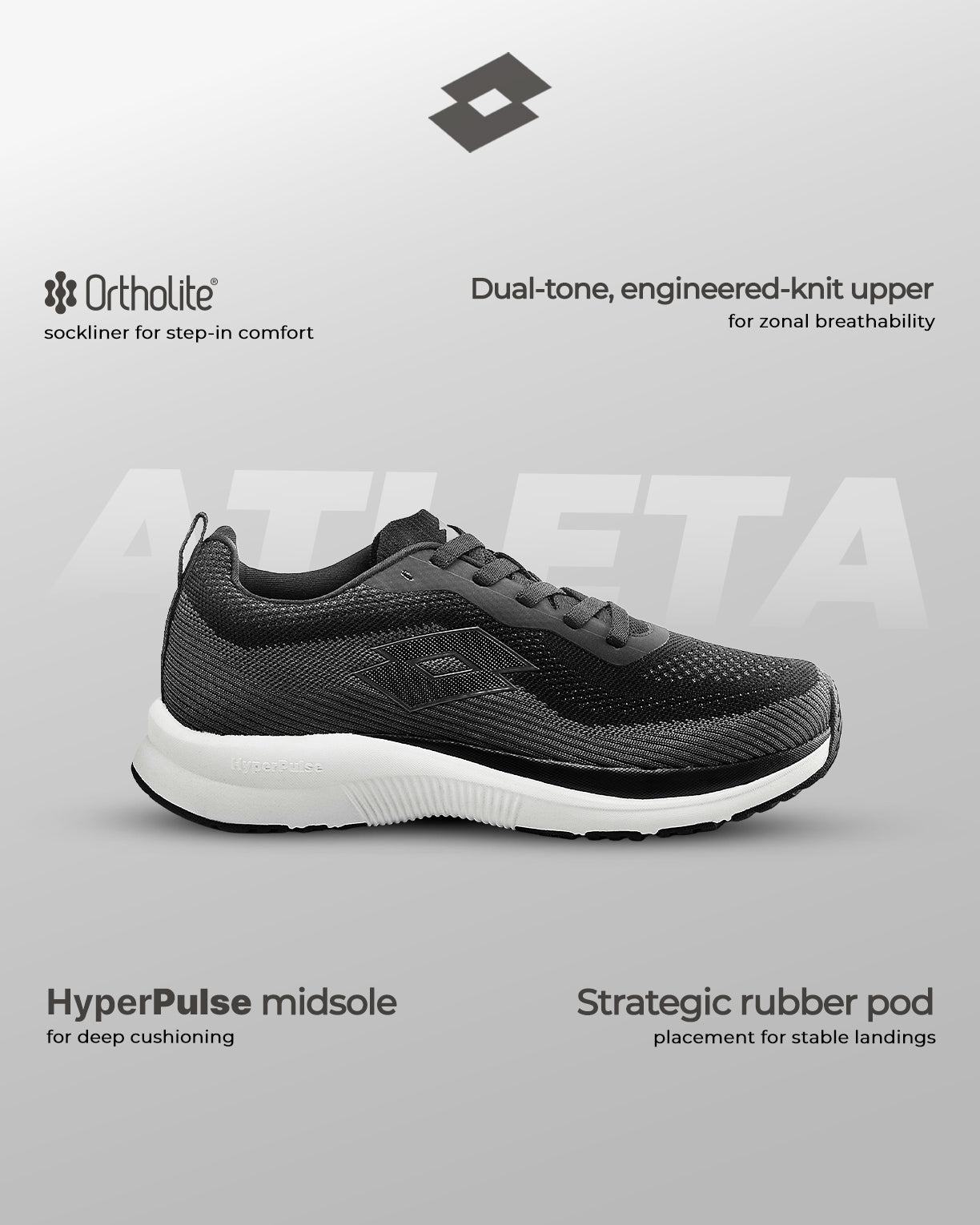 Men Lotto Atleta Shift - Black Beauty-Star White Running Shoes6