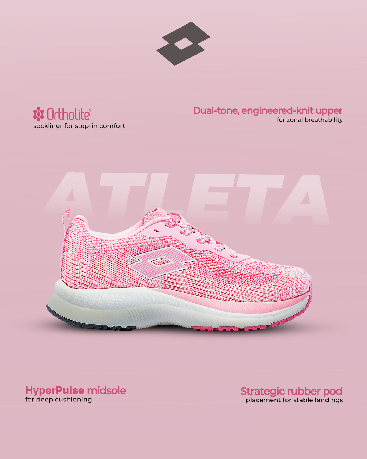Women Lotto Atleta Shift - Sea Pink-Star White Running Shoes7