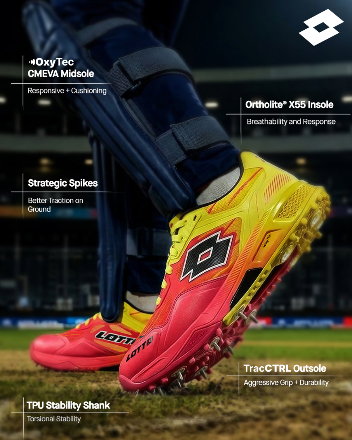 Men Lotto Supershot Fire Dragon: Cricket Batting Spike - Red-Yellow Cricket Shoes10