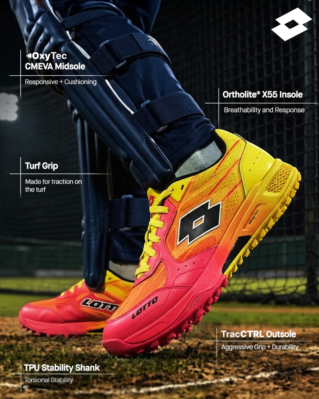 Men Lotto Blaze Hit Fire Dragon: Cricket Trainer - Red-Yellow Cricket Shoes10