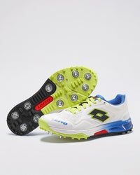 Men Lotto Supershot Blizzard: Cricket Batting Spike - White-Blue Cricket Shoes