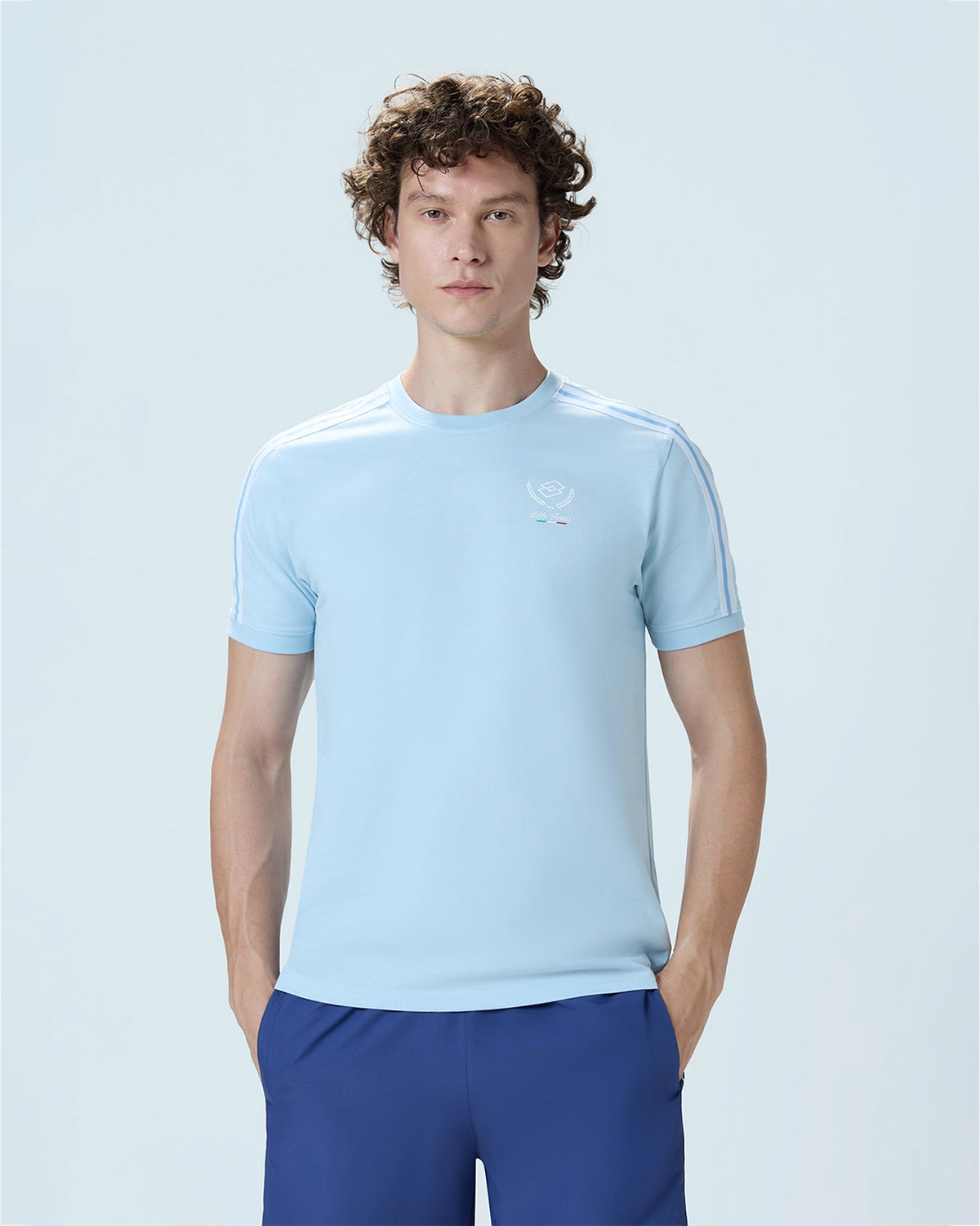 Courtline Rib Neck Tee - Sky Blue