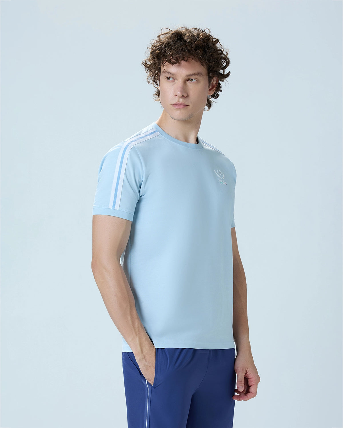 Courtline Rib Neck Tee - Sky Blue