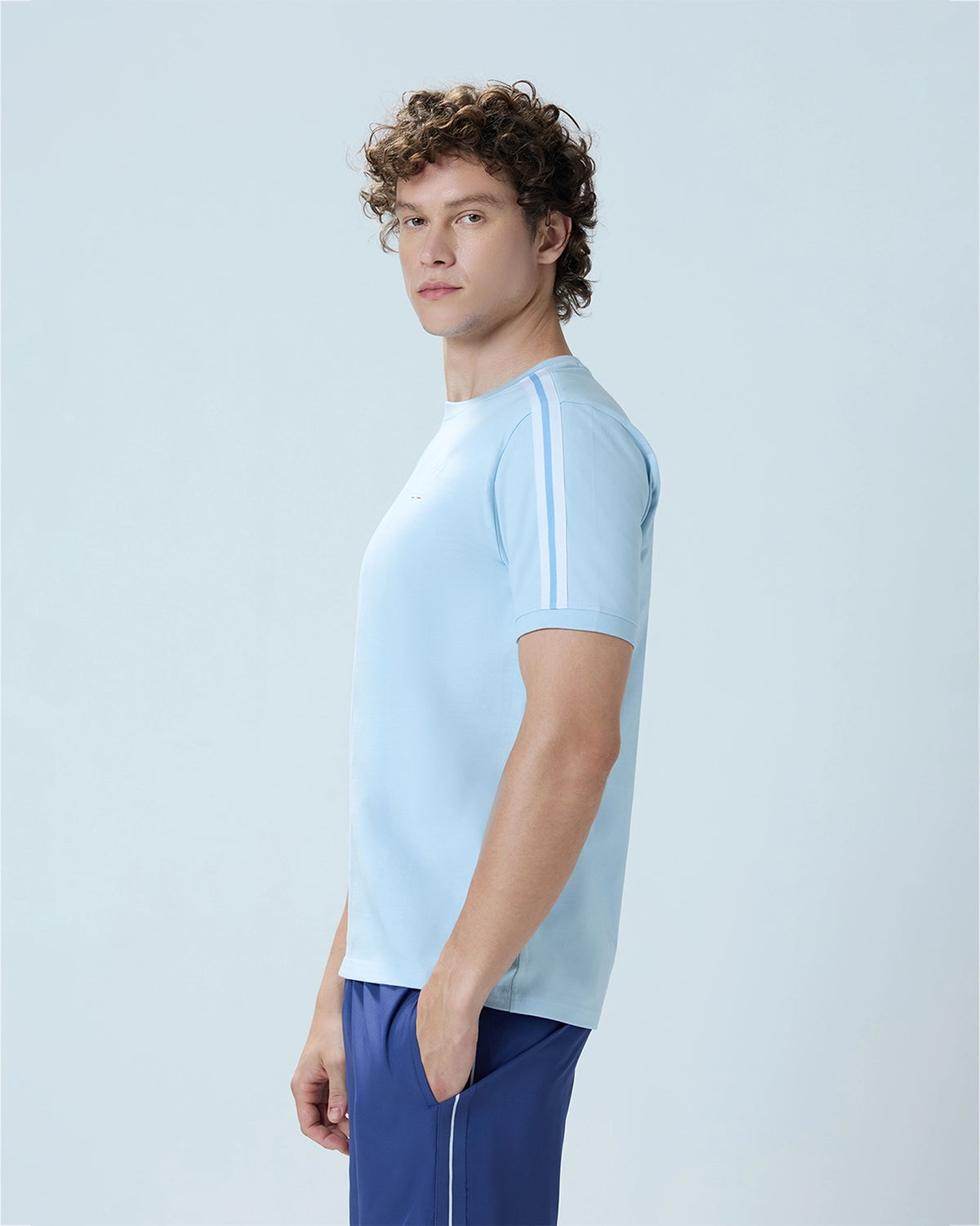 Courtline Rib Neck Tee - Sky Blue