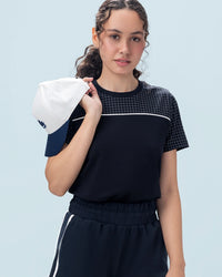 Women Lotto Courtline Checkered Colour Block Tee - Black Beauty T-shirts