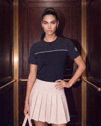 Women Lotto Courtline Checkered Colour Block Tee - Black Beauty T-shirts