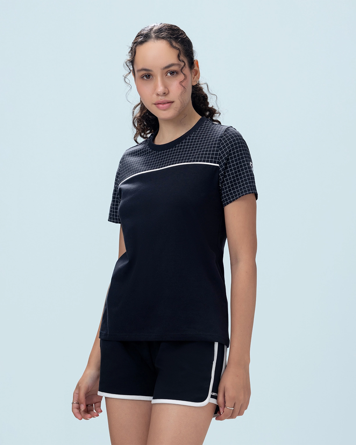 Courtline Checkered Colour Block Tee - Black Beauty