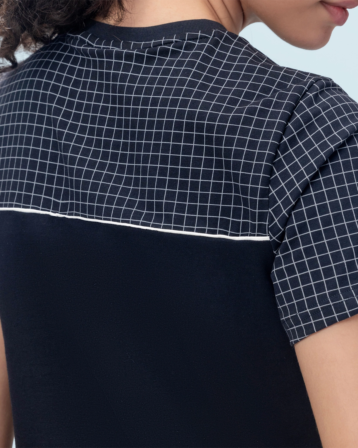 Courtline Checkered Colour Block Tee - Black Beauty