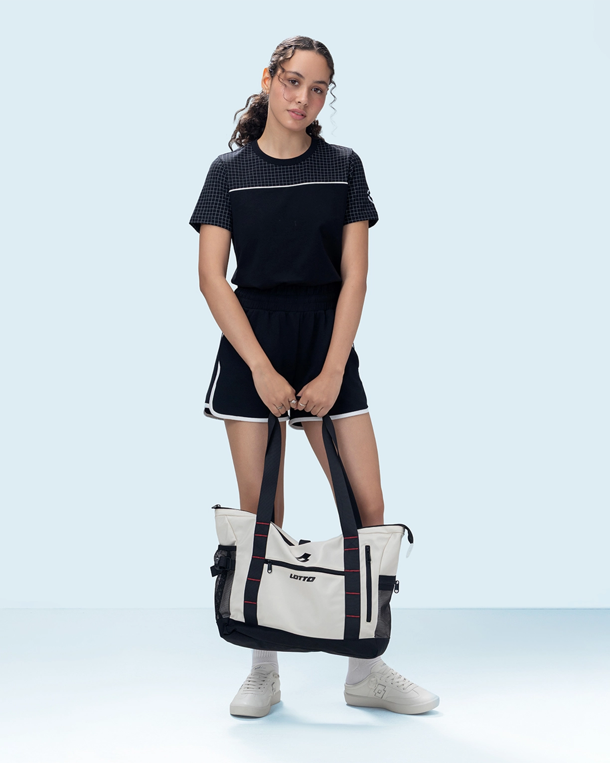 Courtline Checkered Colour Block Tee - Black Beauty