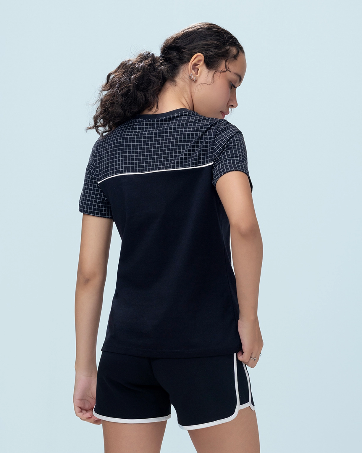 Courtline Checkered Colour Block Tee - Black Beauty