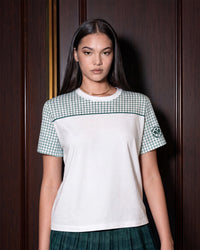 Women Lotto Courtline Checkered Colour Block Tee - Star White T-shirts