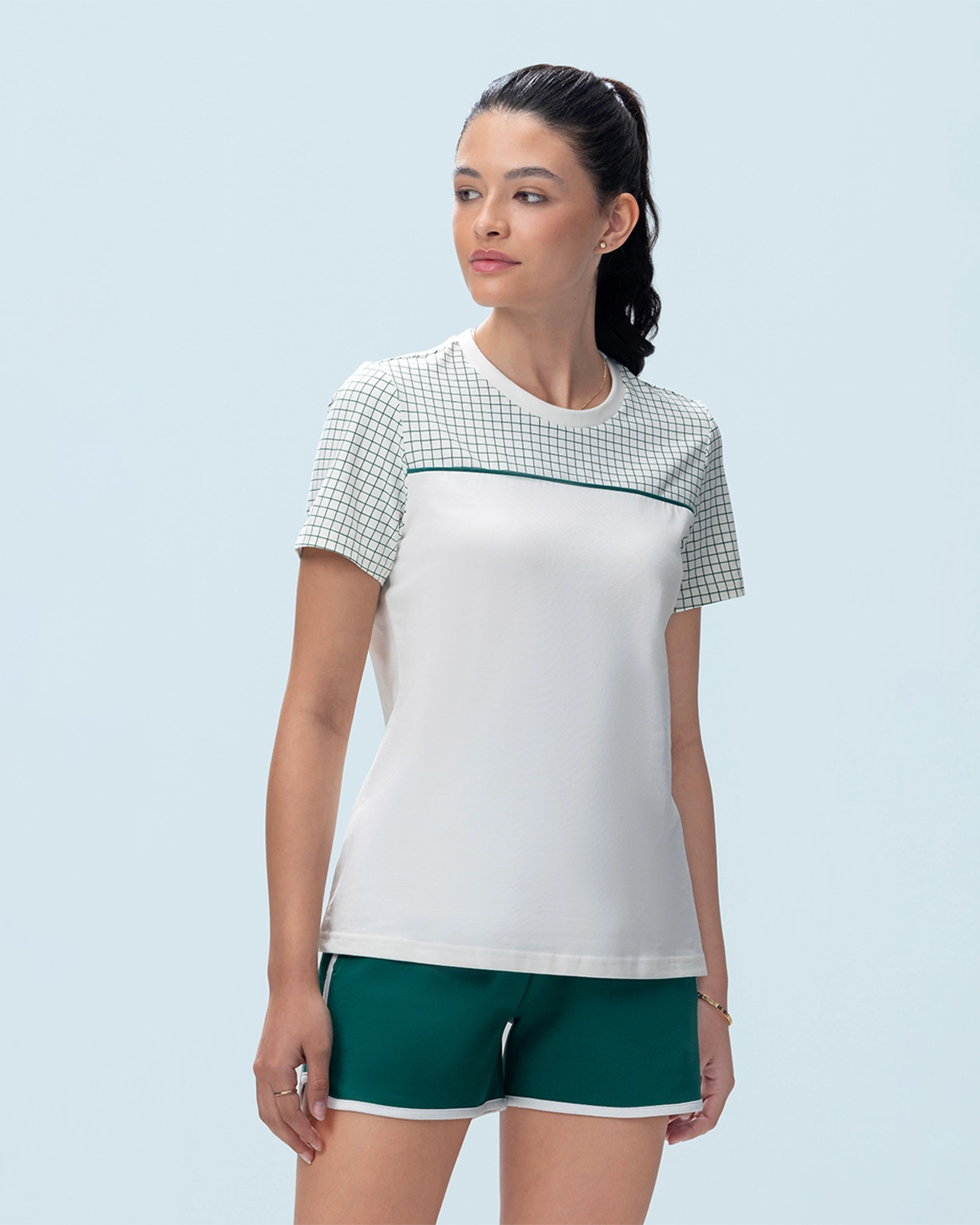 Courtline Checkered Colour Block Tee - Star White