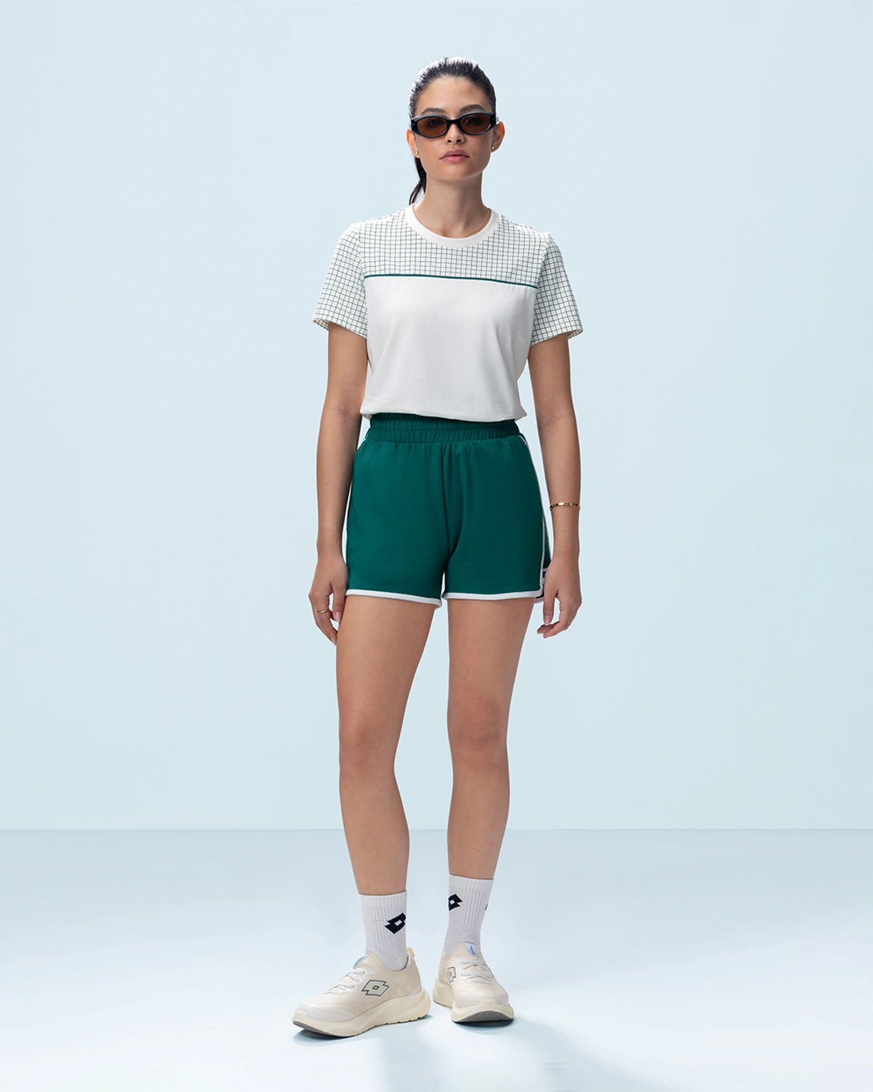 Courtline Checkered Colour Block Tee - Star White