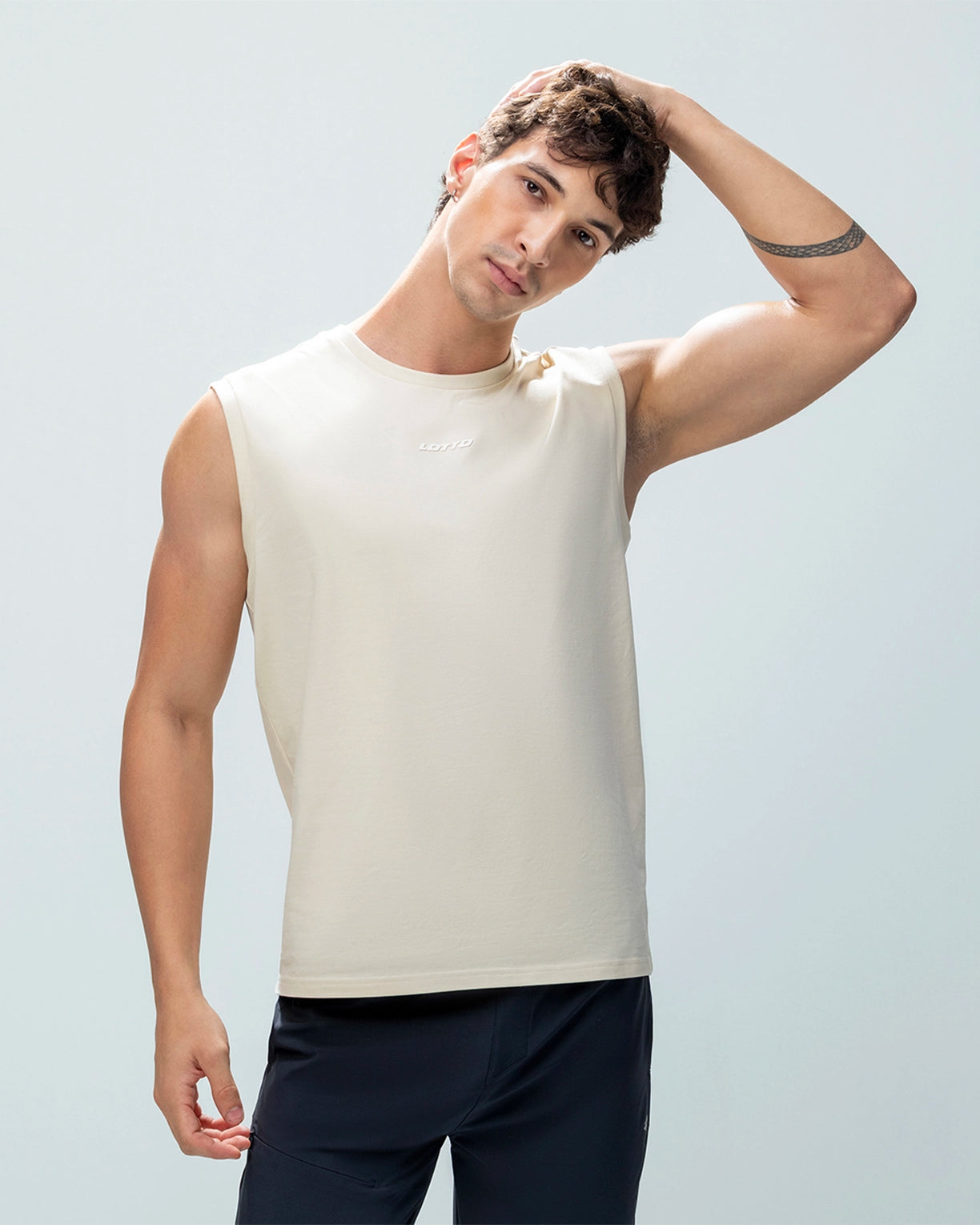 Men Lotto Ribbed Neck Tank Top - Almond Milk Tops1