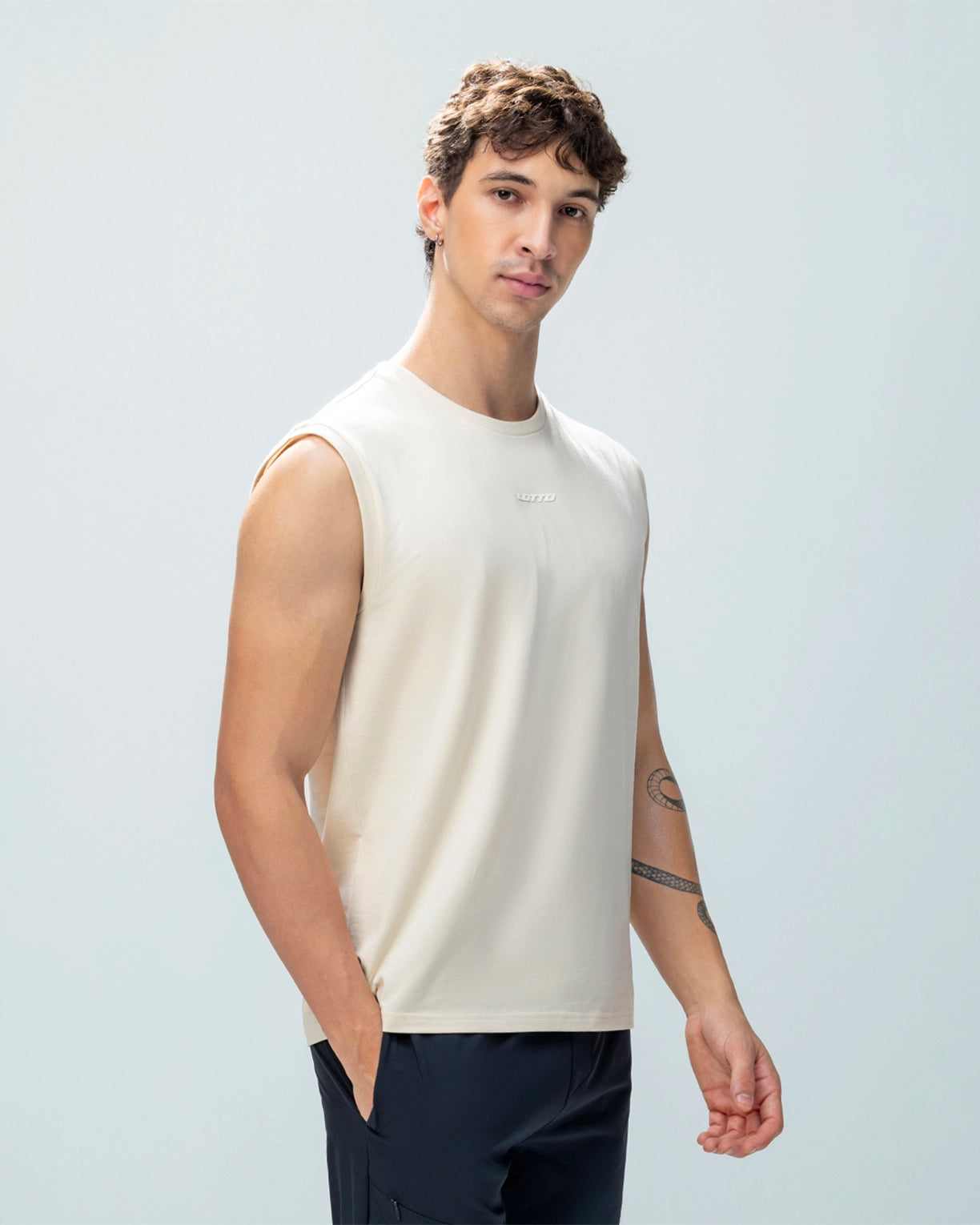 Men Lotto Ribbed Neck Tank Top - Almond Milk Tops2