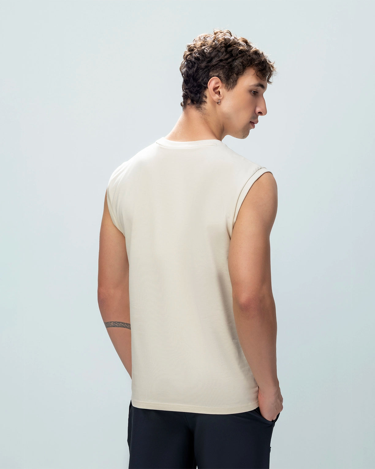 Men Lotto Ribbed Neck Tank Top - Almond Milk Tops3