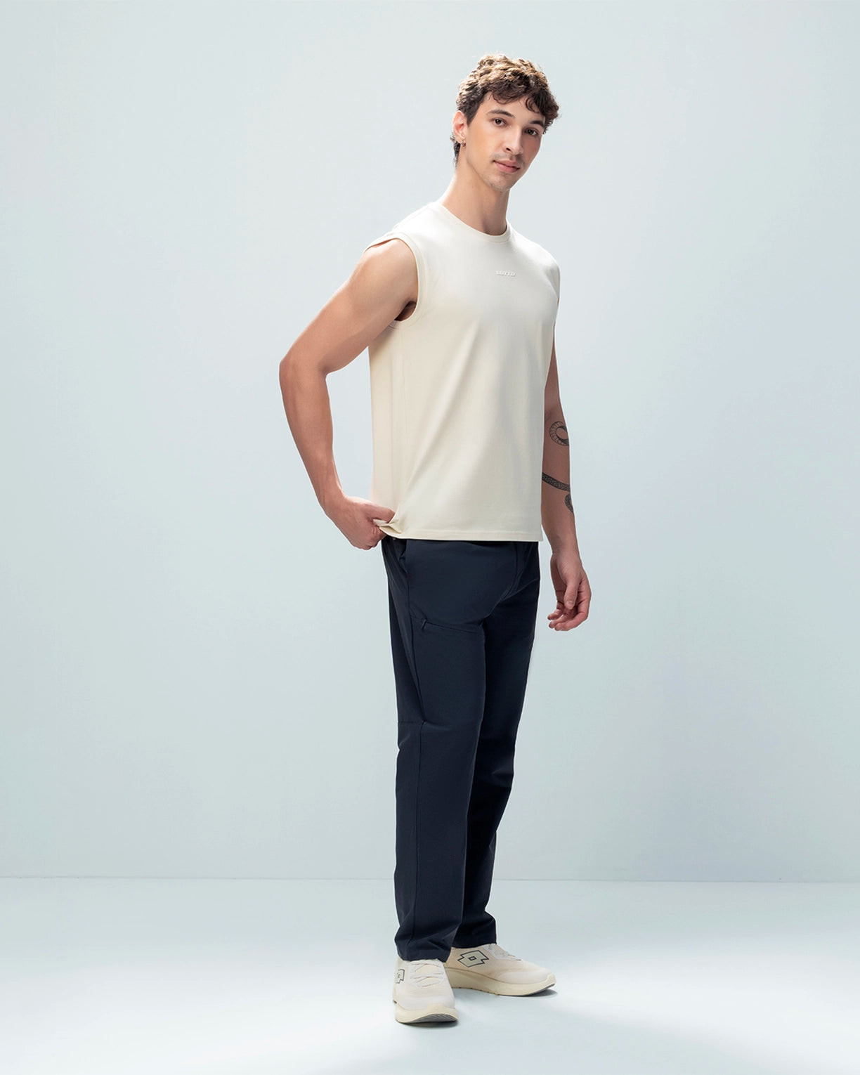 Men Lotto Ribbed Neck Tank Top - Almond Milk Tops0