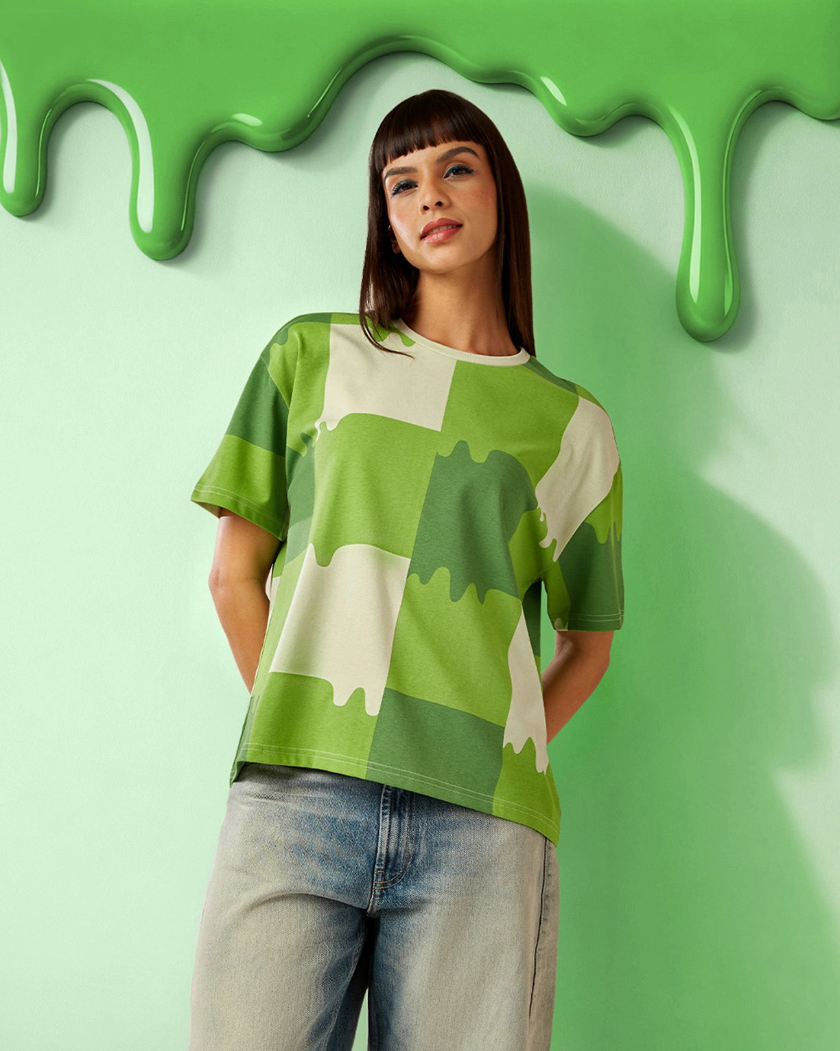 Melt Gingham Tee - Neon Burn