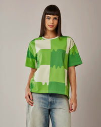 Women Lotto Melt Gingham Tee - Neon Burn T-shirts