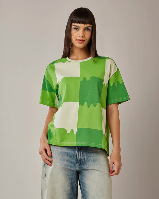 Women's Lotto Melt Gingham Tee - Neon Burn