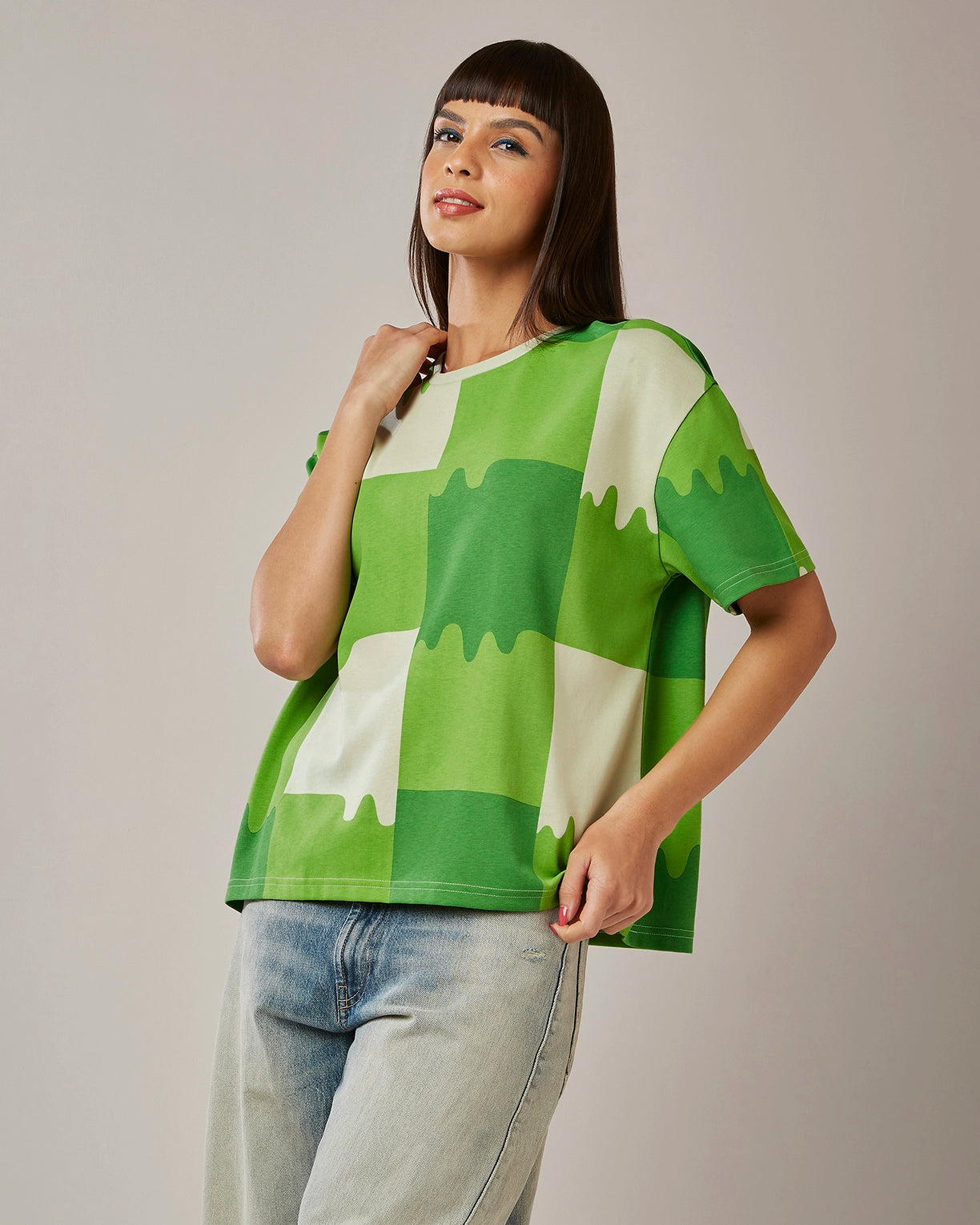 Melt Gingham Tee - Neon Burn