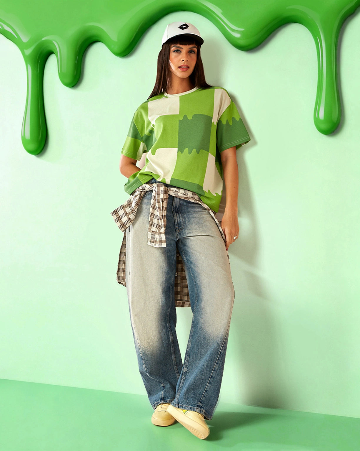 Melt Gingham Tee - Neon Burn