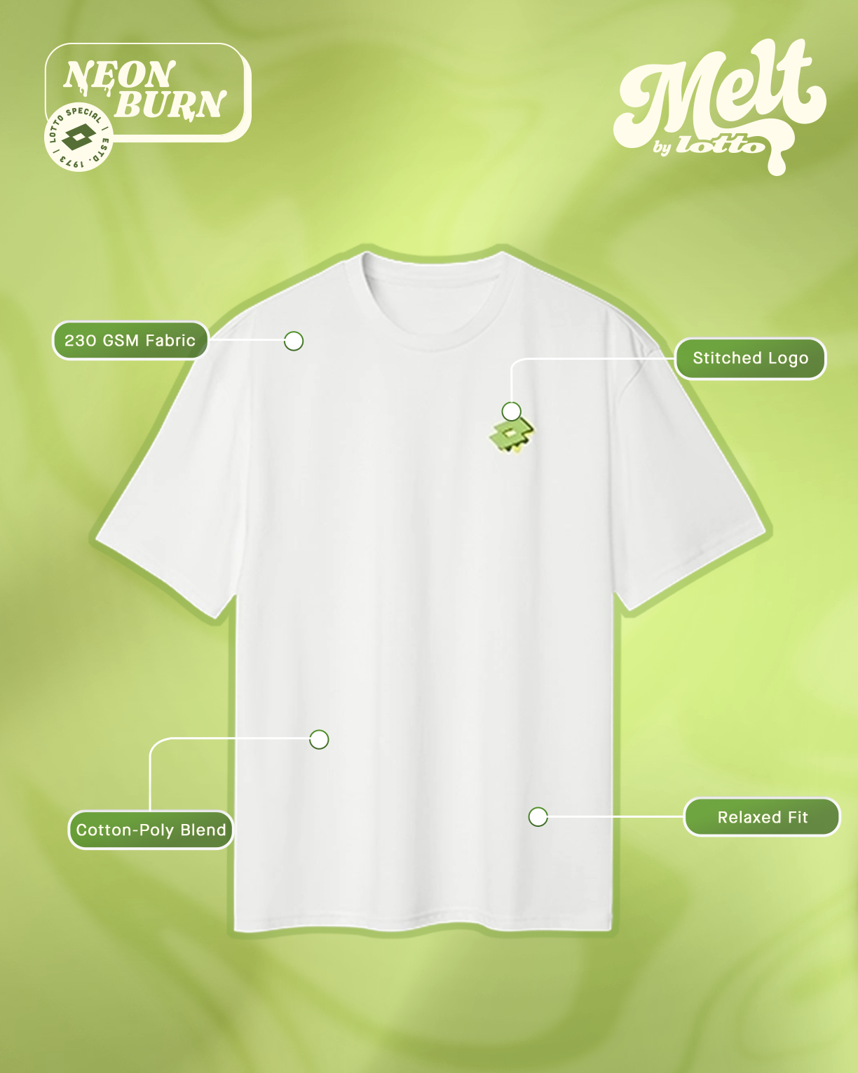 Melt Crew Tee -  Bright White-Neon Burn