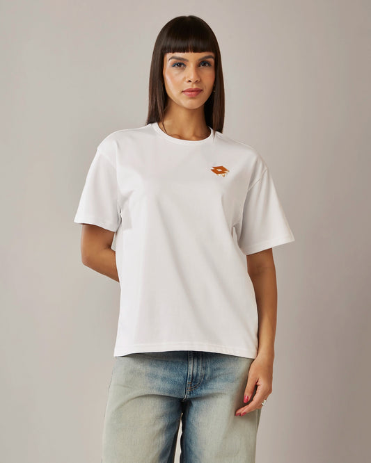 Women's Lotto Melt Crew Tee -  Bright White-Hot Sauce