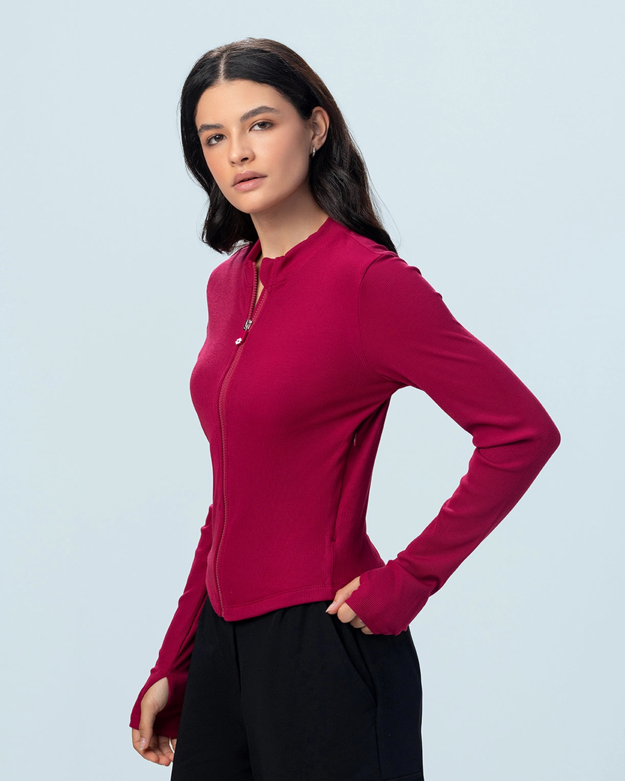 Street Play Rib Modal Zip Through Jacket - Anemone