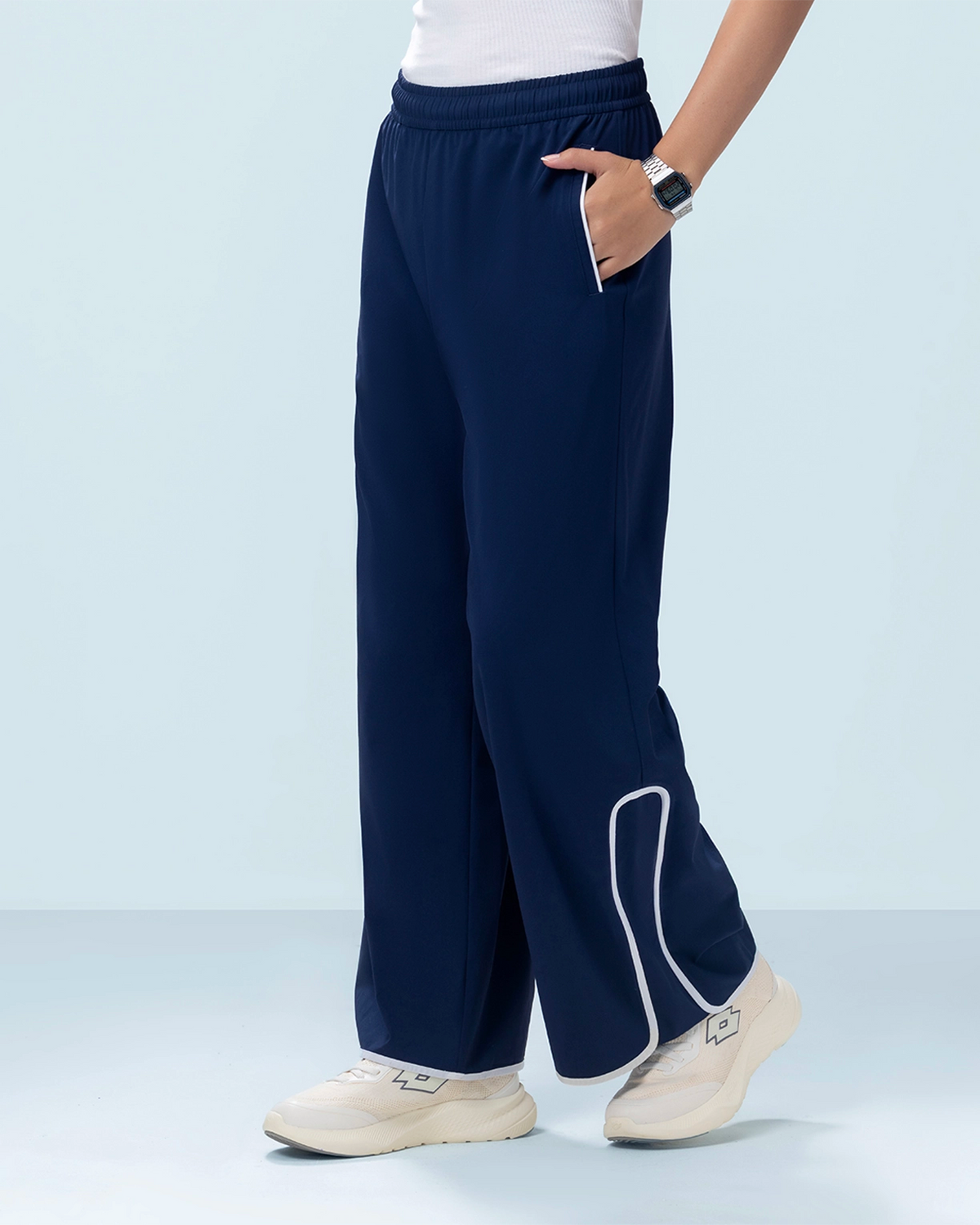 Courtline Wide Banded Pants - Navy Blue
