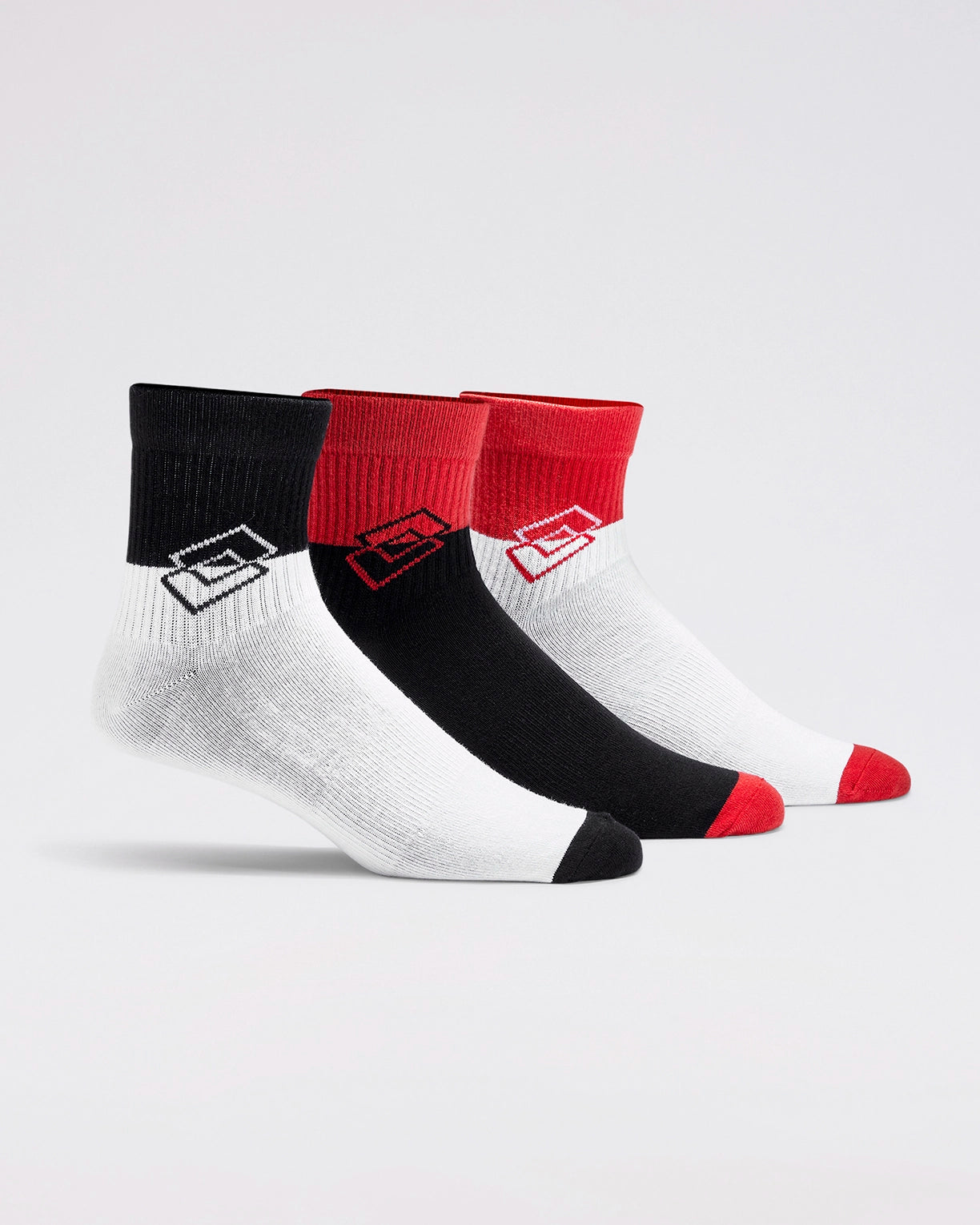 Unisex Lotto Lotto League Socks 1.0 Pack of 3 - Black Beauty-Fiery Red-Bright White Socks1