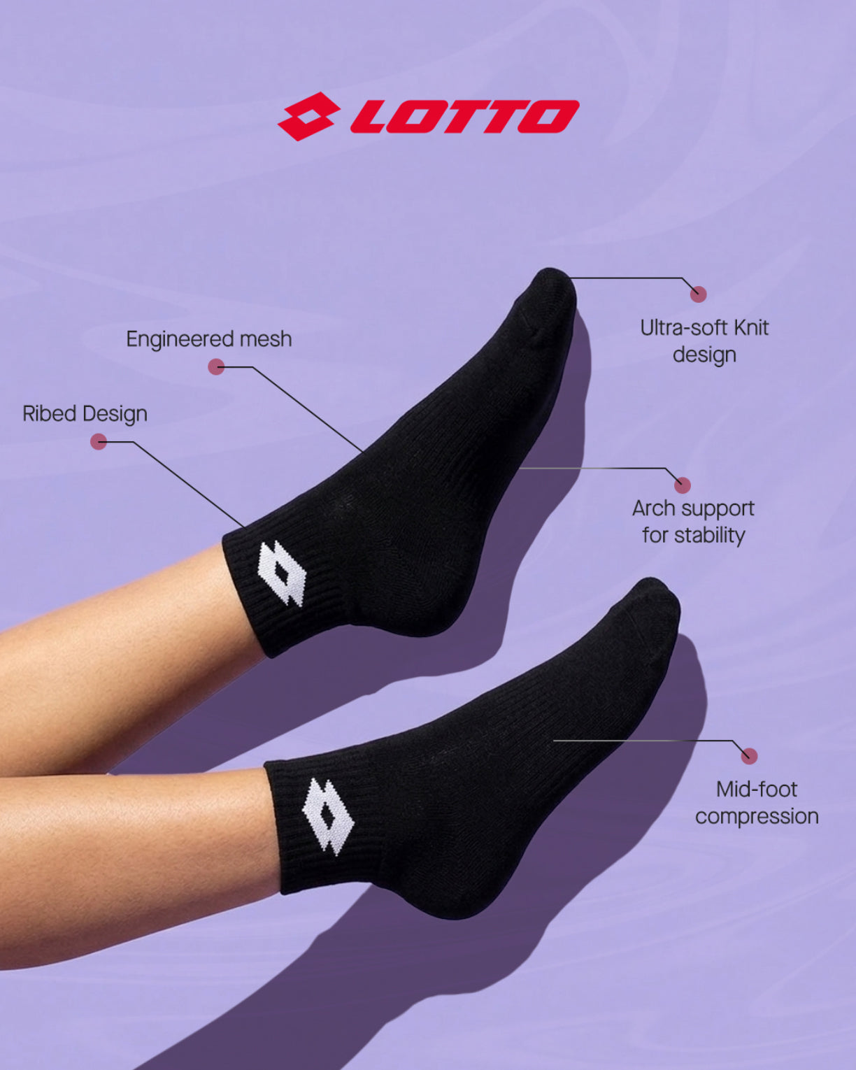 Unisex Lotto Play Socks 1.0 Pack of 3 - Black Socks4