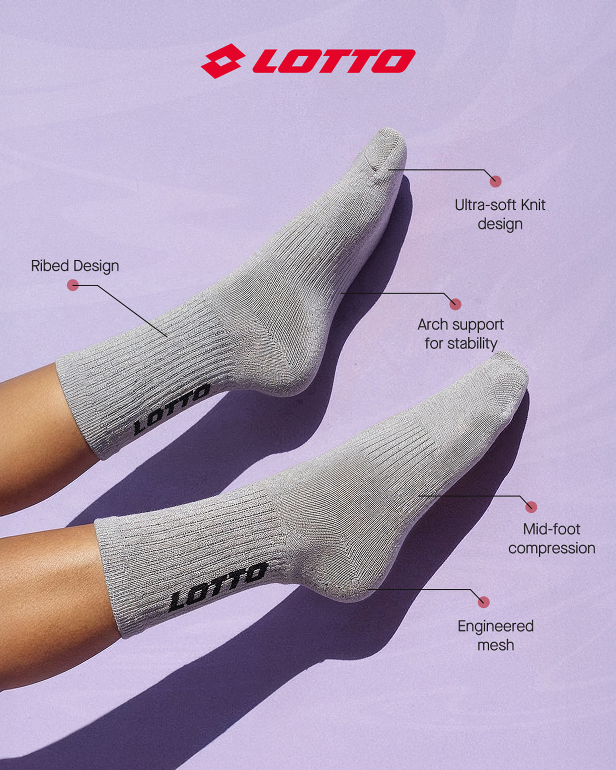 Unisex Lotto Play Socks 2.0 Pack of 3 - Black Beauty-Castlerock-Bright White Socks8
