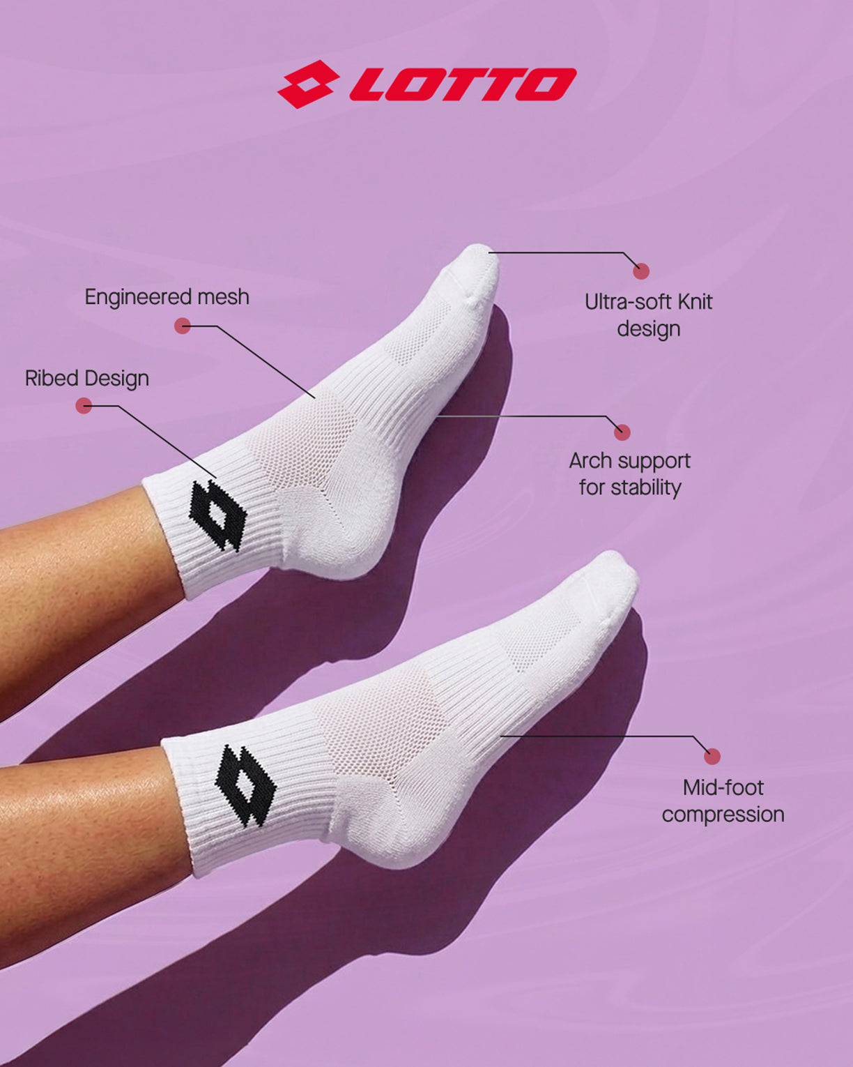 Unisex Lotto Lotto Play Socks 3.0 Pack of 3 - Bright White Socks4