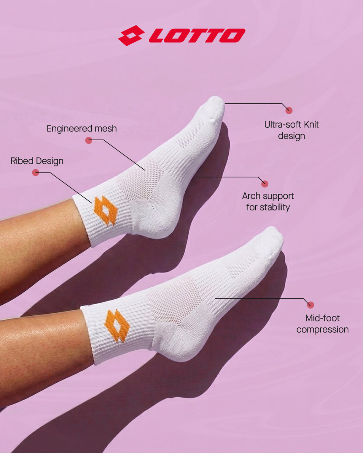 Unisex Lotto Kickoff Socks 1.0 Pack of 3 - Bright White Socks4