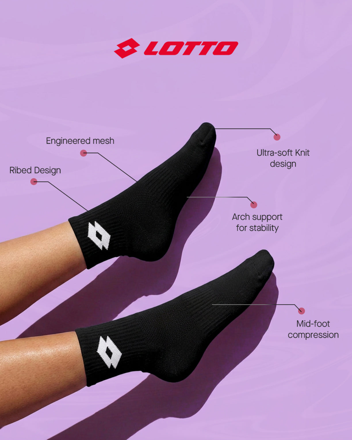 Unisex Lotto Kickoff Socks 1.0 Pack of 3 - Black Beauty Socks4